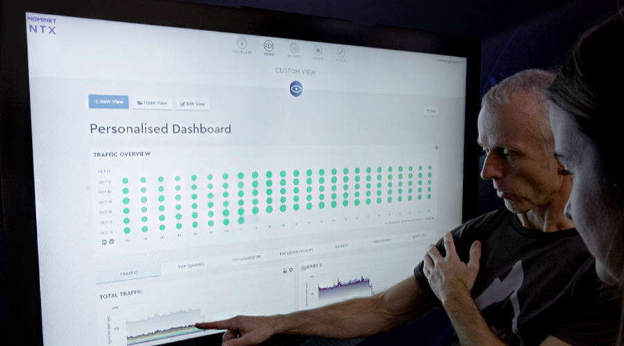 Custom Views Man pointing at graph on computer screen