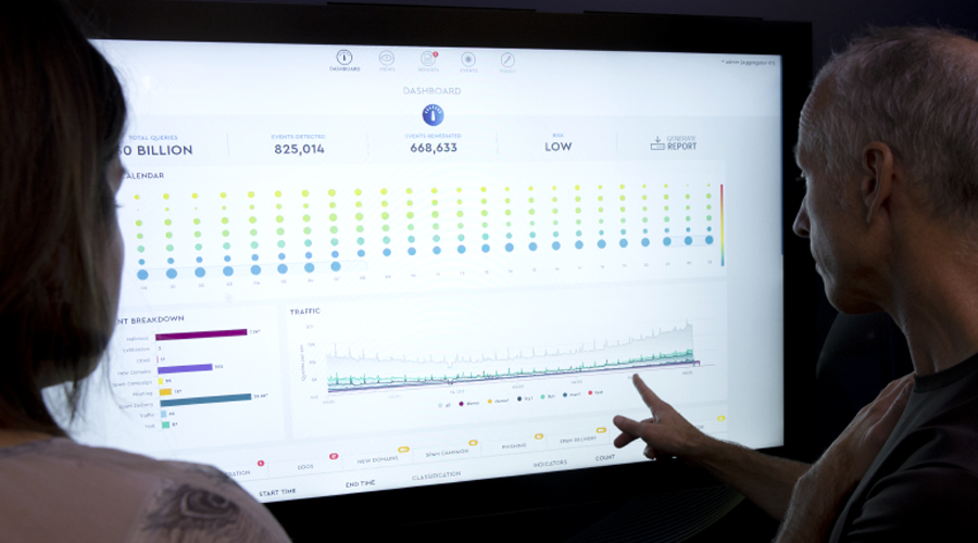 Events Dashboard two people looking and pointing at computer screen