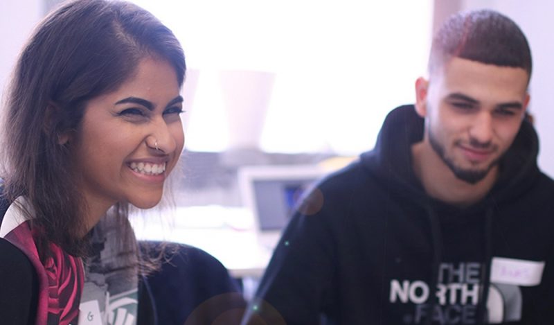 Digital skills for future smiling woman